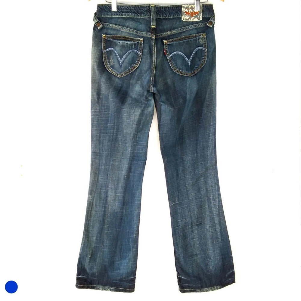 Y2K Levi's 518 Super Low Boot Cut Jeans Size 9M Distressed Patches Embroidered - Picture 5 of 12